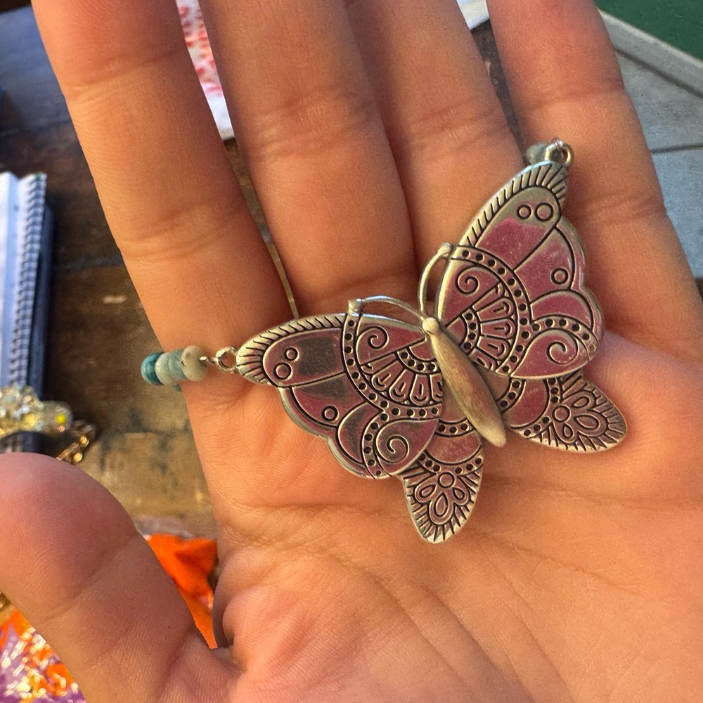 Brighton Silver Butterfly Necklace with Turquoise Beads real silver - Picture 3 of 5